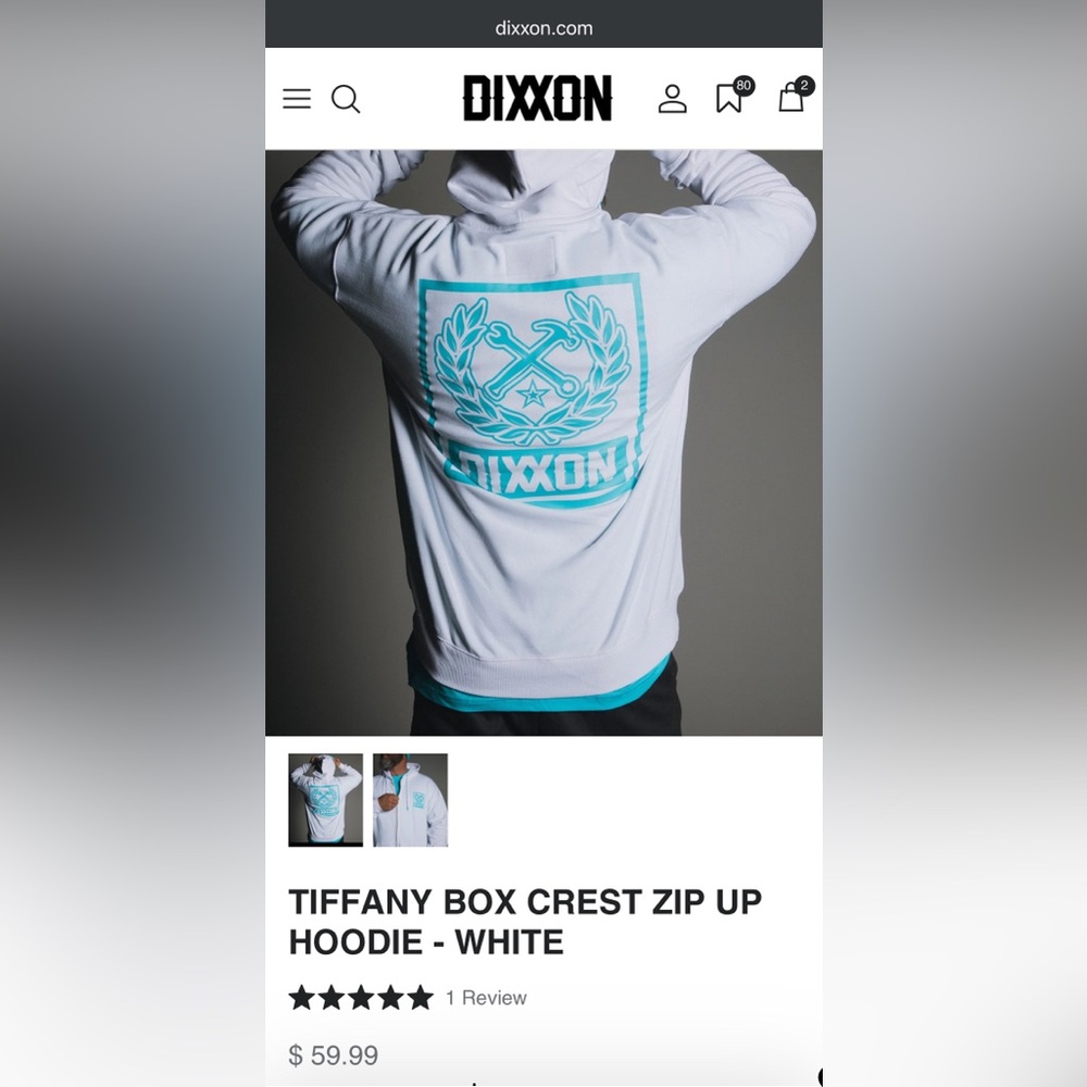Dixxon White Tiffany crest Zip Up Hoodie men’s medium brand new